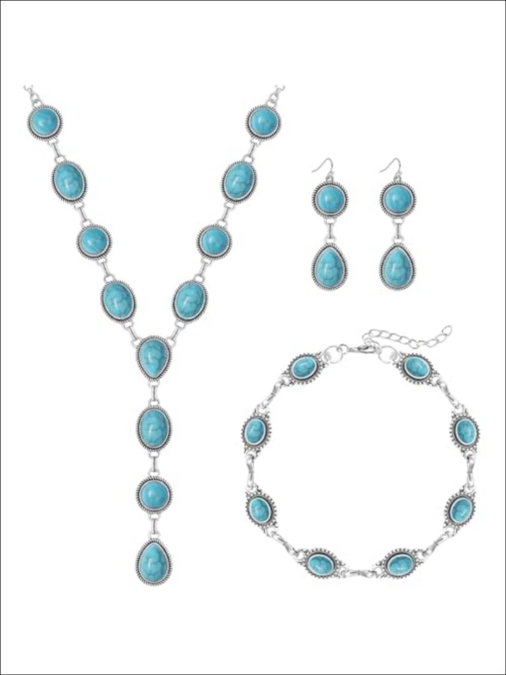 Bohemian Turquoise Jewelry Set 4 Piece Stainless Steel Necklace Bracelet